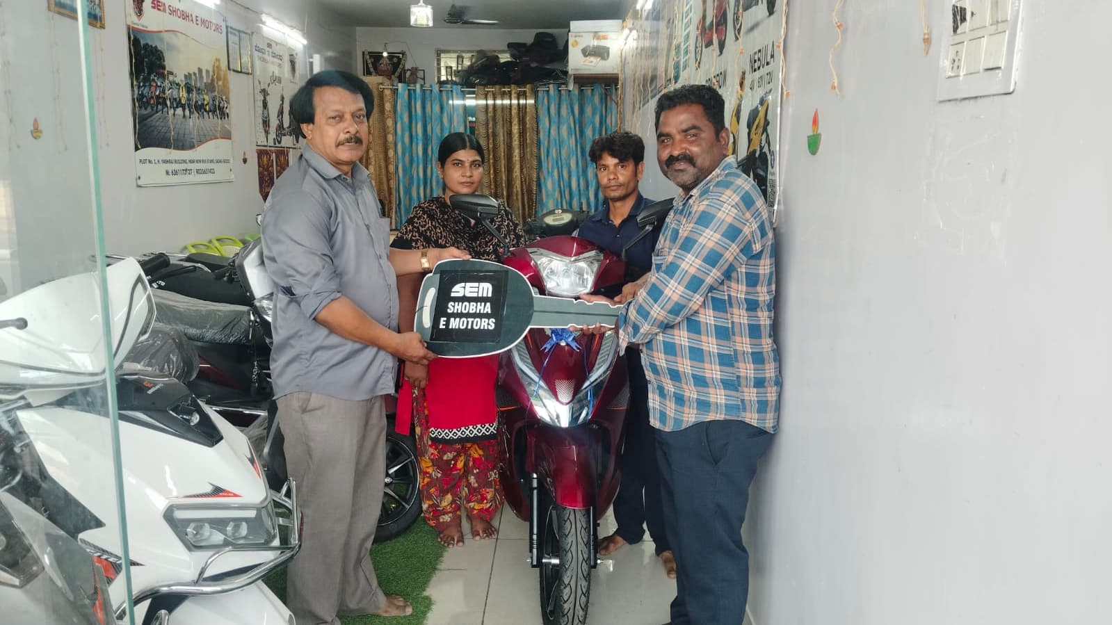 Family celebrating new electric scooter delivery